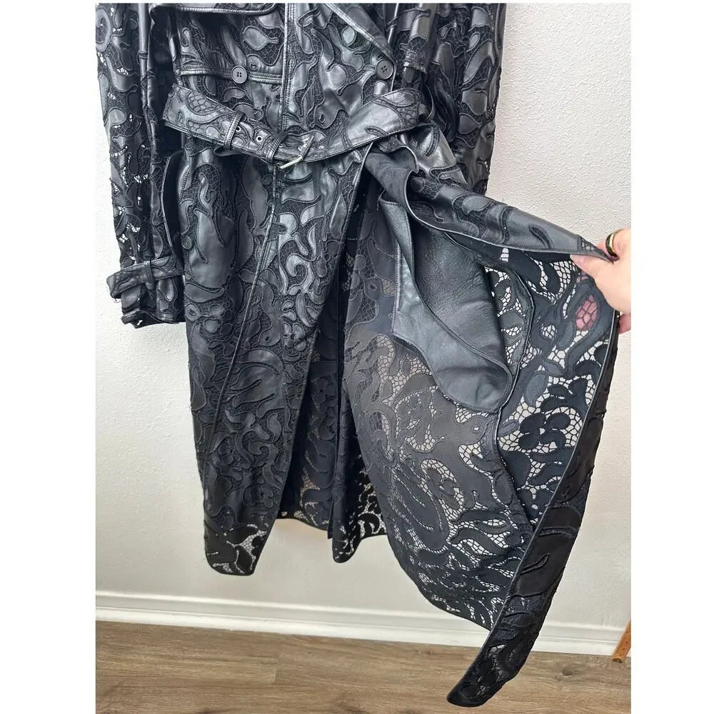 Alexander McQueen Black Leather Lace Belted Trench Coat Made in Italy 14 - Picture 4 of 16
